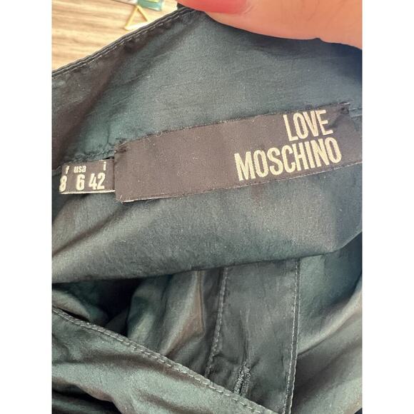 Love Moschino Size 6 Teal Belted Shirt Dress Short Sleeve Tie Front Women’s - Picture 4 of 13